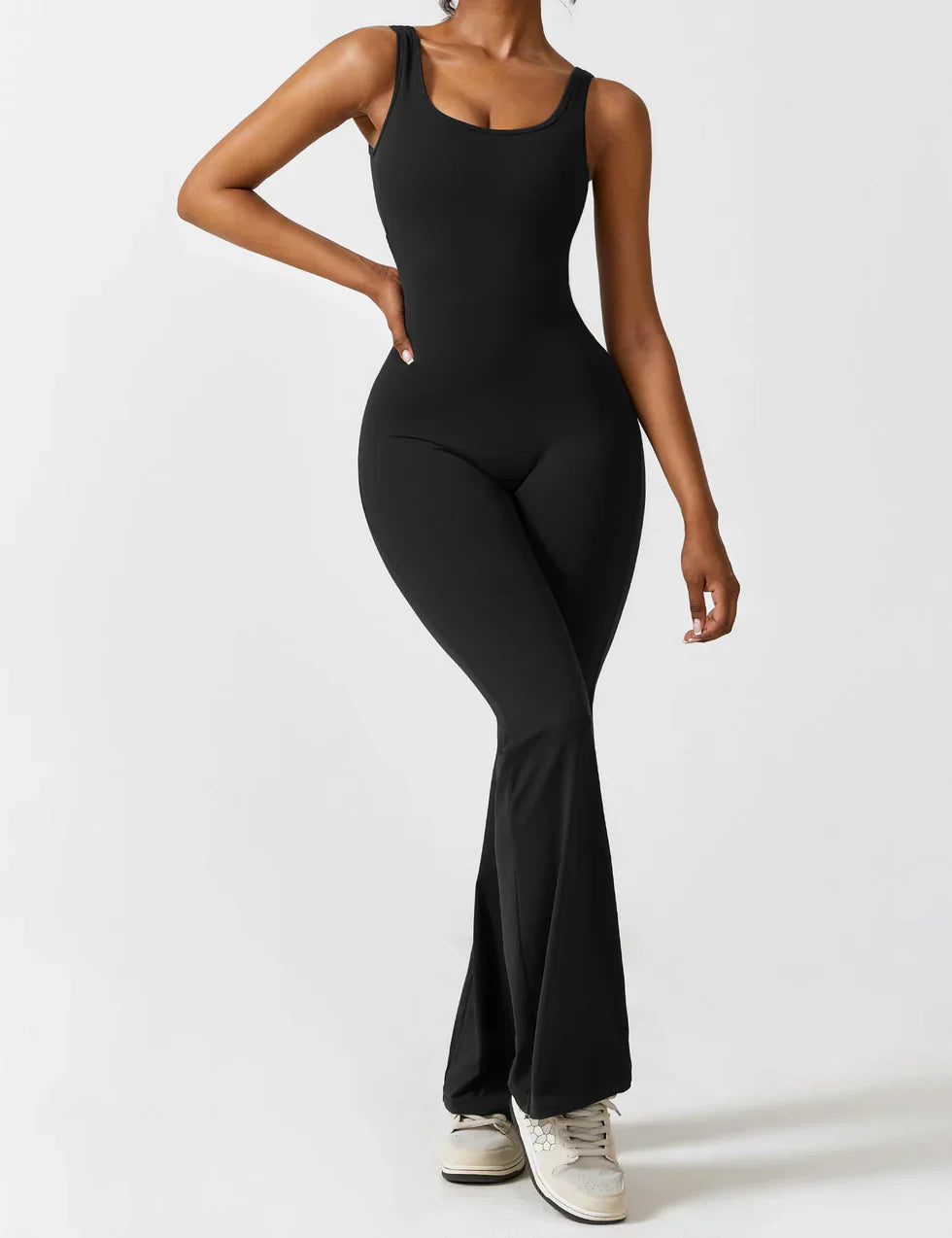 Jumpsuit – Sleeveless Flared Ruched Jumpsuit for Women-Myra Lina