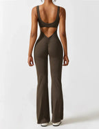Jumpsuit – Sleeveless Flared Ruched Jumpsuit for Women-Myra Lina