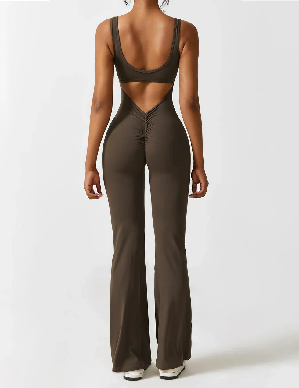 Jumpsuit – Sleeveless Flared Ruched Jumpsuit for Women-Myra Lina