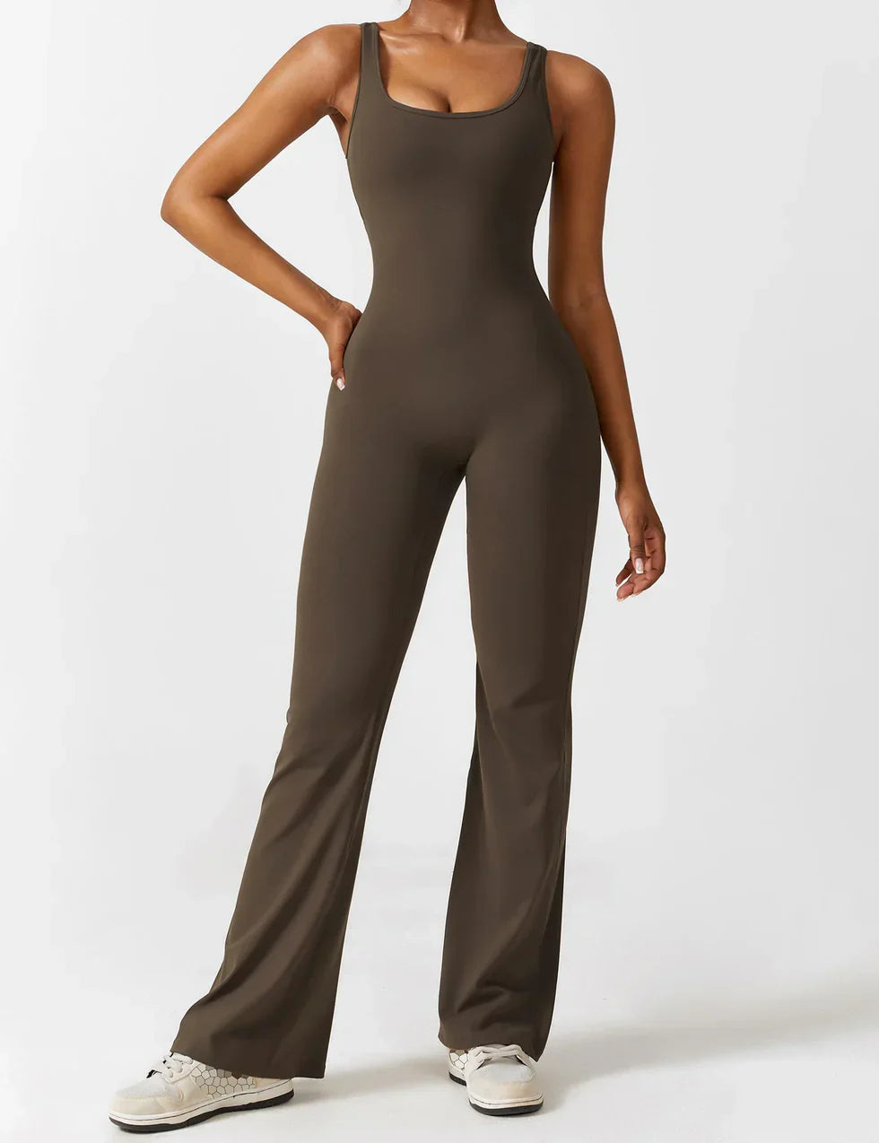 Jumpsuit – Sleeveless Flared Ruched Jumpsuit for Women-Myra Lina