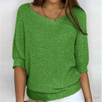 Knitted Sweater | Half-Length Sleeve | Loose Fit | Boat Neck Sweater | Women's Clothing-Myra Lina
