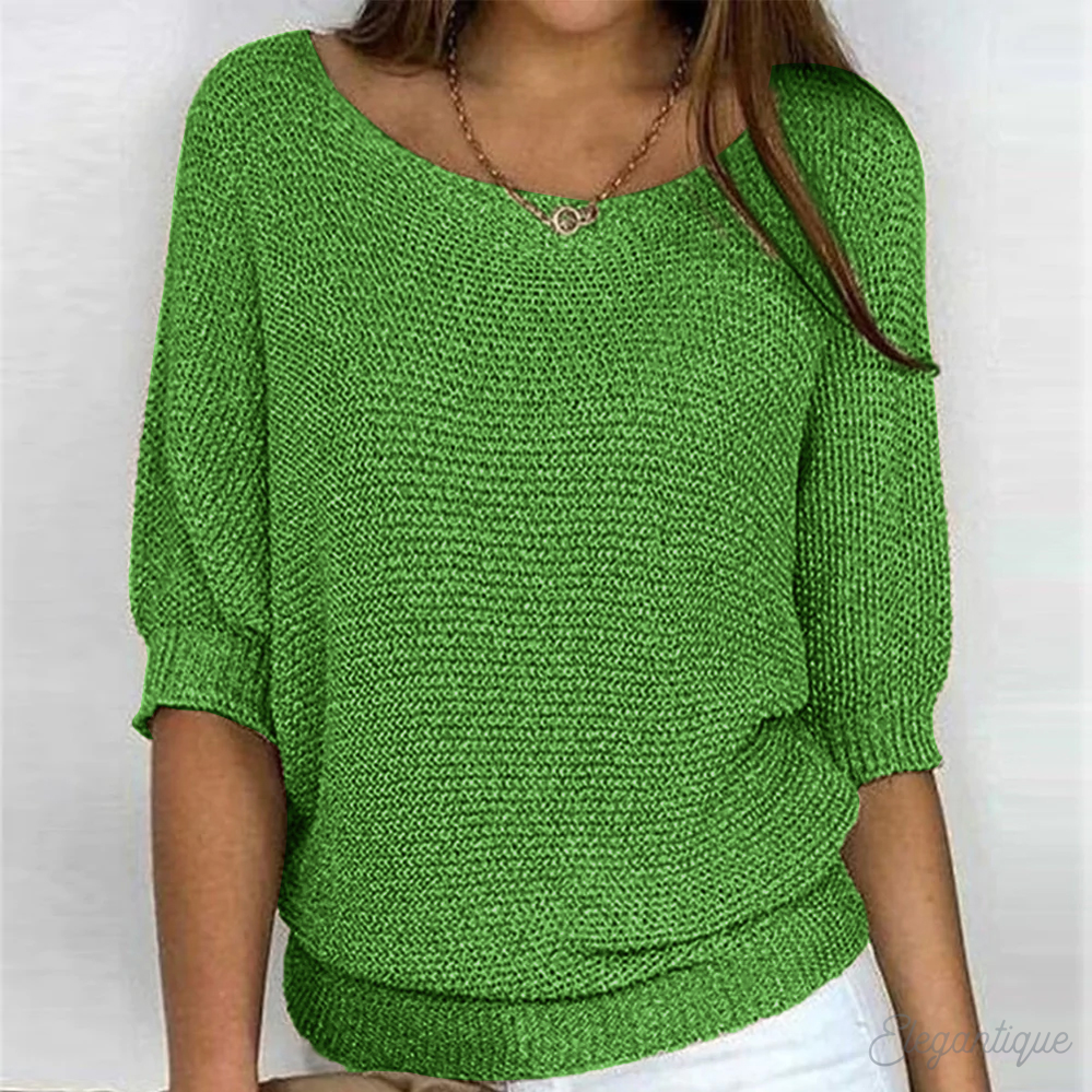 Knitted Sweater | Half-Length Sleeve | Loose Fit | Boat Neck Sweater | Women's Clothing-Myra Lina