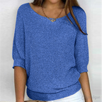 Knitted Sweater | Half-Length Sleeve | Loose Fit | Boat Neck Sweater | Women's Clothing-Myra Lina