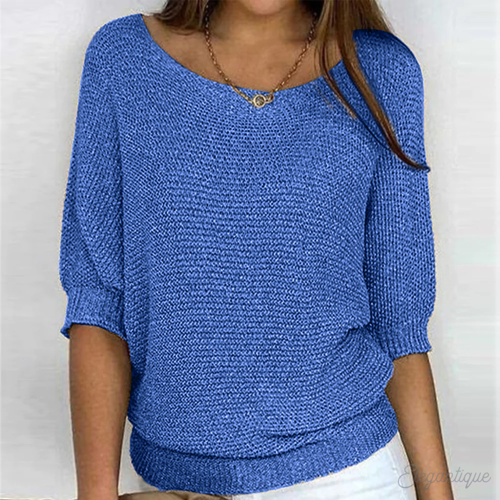 Knitted Sweater | Half-Length Sleeve | Loose Fit | Boat Neck Sweater | Women's Clothing-Myra Lina