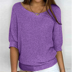 Knitted Sweater | Half-Length Sleeve | Loose Fit | Boat Neck Sweater | Women's Clothing-Myra Lina