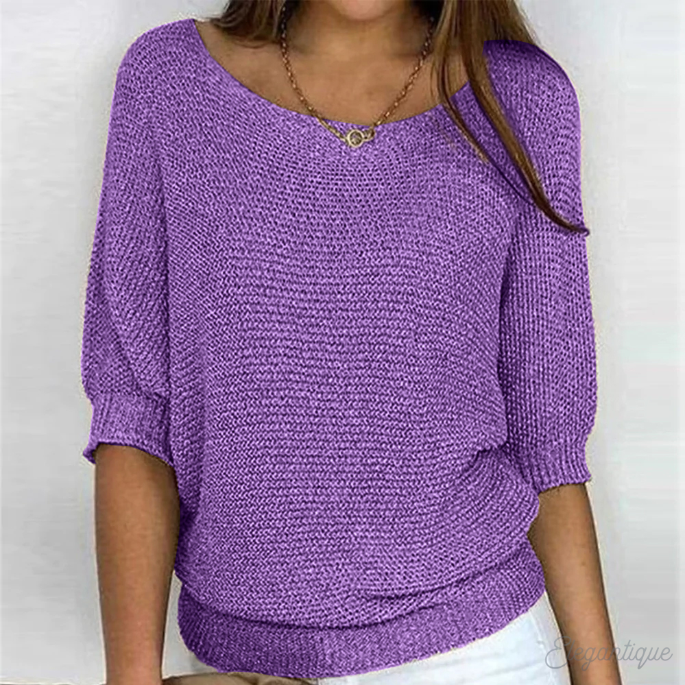 Knitted Sweater | Half-Length Sleeve | Loose Fit | Boat Neck Sweater | Women's Clothing-Myra Lina
