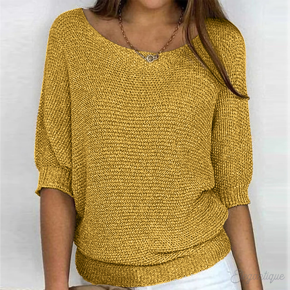 Knitted Sweater | Half-Length Sleeve | Loose Fit | Boat Neck Sweater | Women's Clothing-Myra Lina
