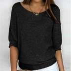 Knitted Sweater | Half-Length Sleeve | Loose Fit | Boat Neck Sweater | Women's Clothing-Myra Lina