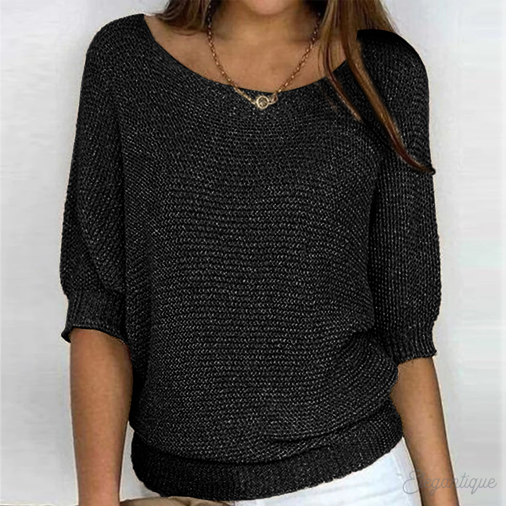 Knitted Sweater | Half-Length Sleeve | Loose Fit | Boat Neck Sweater | Women's Clothing-Myra Lina