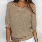 Knitted Sweater | Half-Length Sleeve | Loose Fit | Boat Neck Sweater | Women's Clothing-Myra Lina