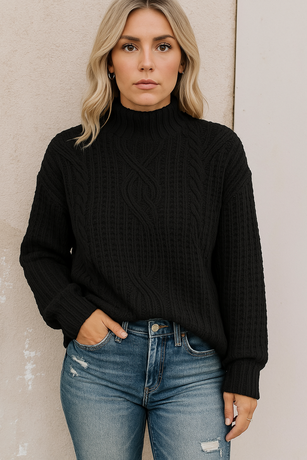 Knitted Sweater – Turtleneck – High Neck – Chunky Knit Sweater – Women's Knitwear-Myra Lina