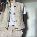 Knitted Vest – Warm Beige Button-Up Cardigan Vest for Women-Myra Lina