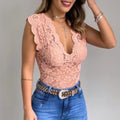 Lace Top – Sleeveless Sheer V-Neck Lace Top for Women-Myra Lina