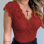 Lace Top – Sleeveless Sheer V-Neck Lace Top for Women-Myra Lina