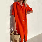 Linen Dress | Button-Up | Short Sleeve | Shirt Dress | Summer Dress-Myra Lina