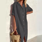 Linen Dress | Button-Up | Short Sleeve | Shirt Dress | Summer Dress-Myra Lina