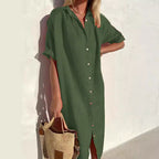 Linen Dress | Button-Up | Short Sleeve | Shirt Dress | Summer Dress-Myra Lina