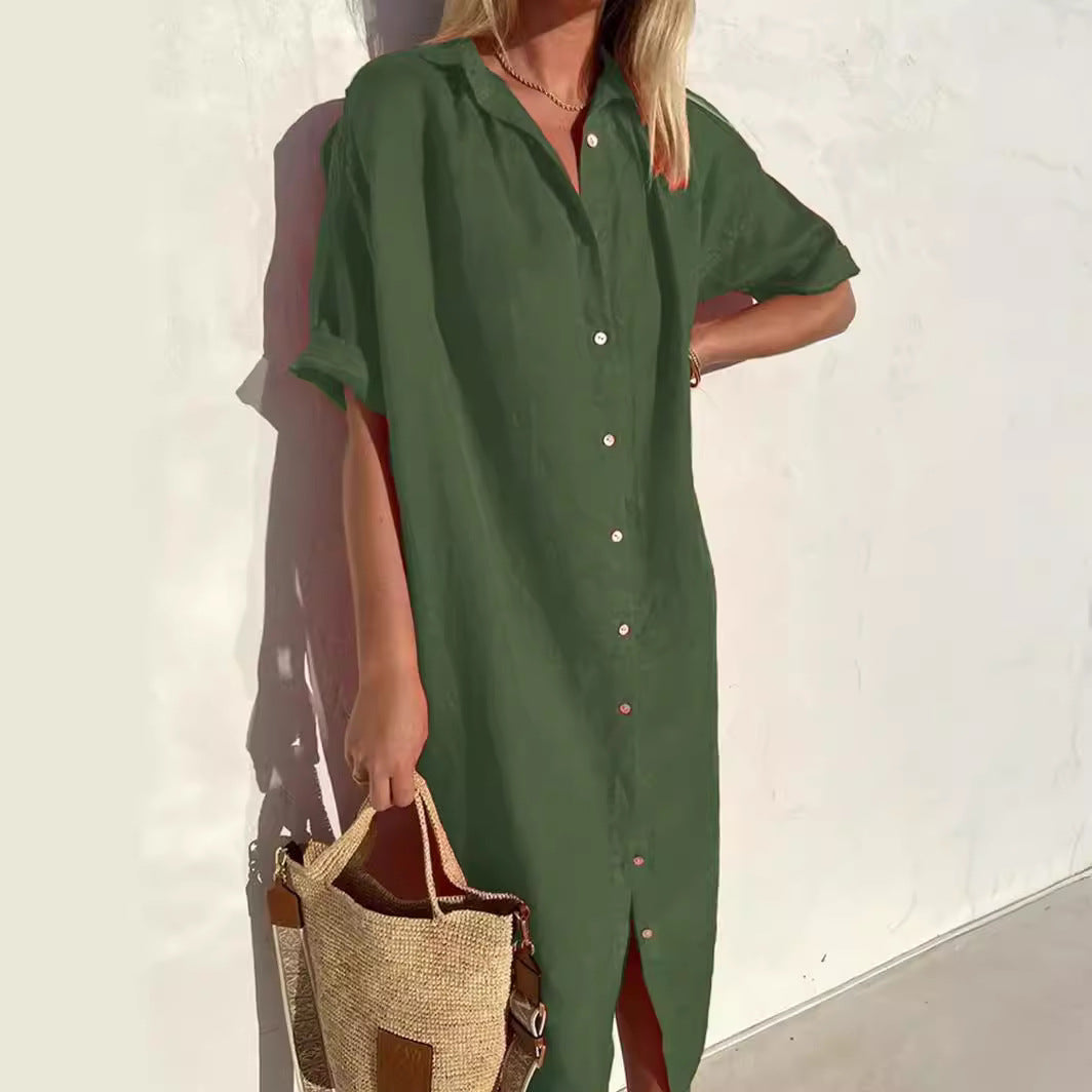 Linen Dress | Button-Up | Short Sleeve | Shirt Dress | Summer Dress-Myra Lina