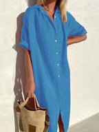 Linen Dress | Button-Up | Short Sleeve | Shirt Dress | Summer Dress-Myra Lina
