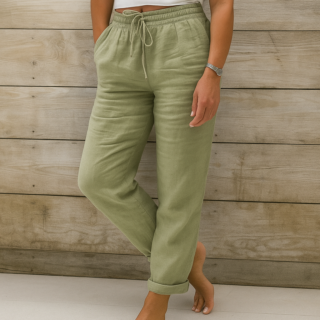 Linen Pants | Drawstring | Elastic Waist | Linen Trousers | Women's Pants-Myra Lina