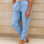 Linen Pants | Drawstring | Elastic Waist | Linen Trousers | Women's Pants-Myra Lina