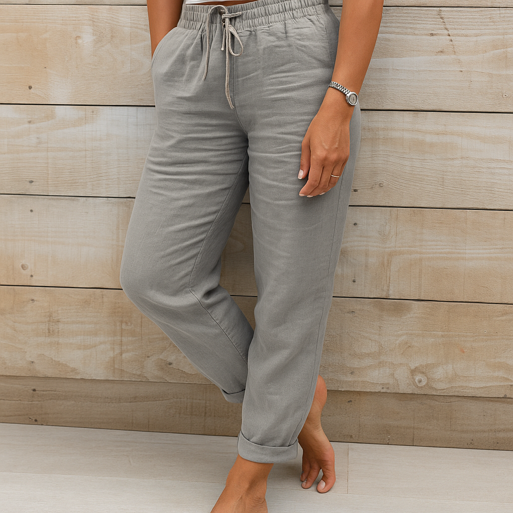 Linen Pants | Drawstring | Elastic Waist | Linen Trousers | Women's Pants-Myra Lina
