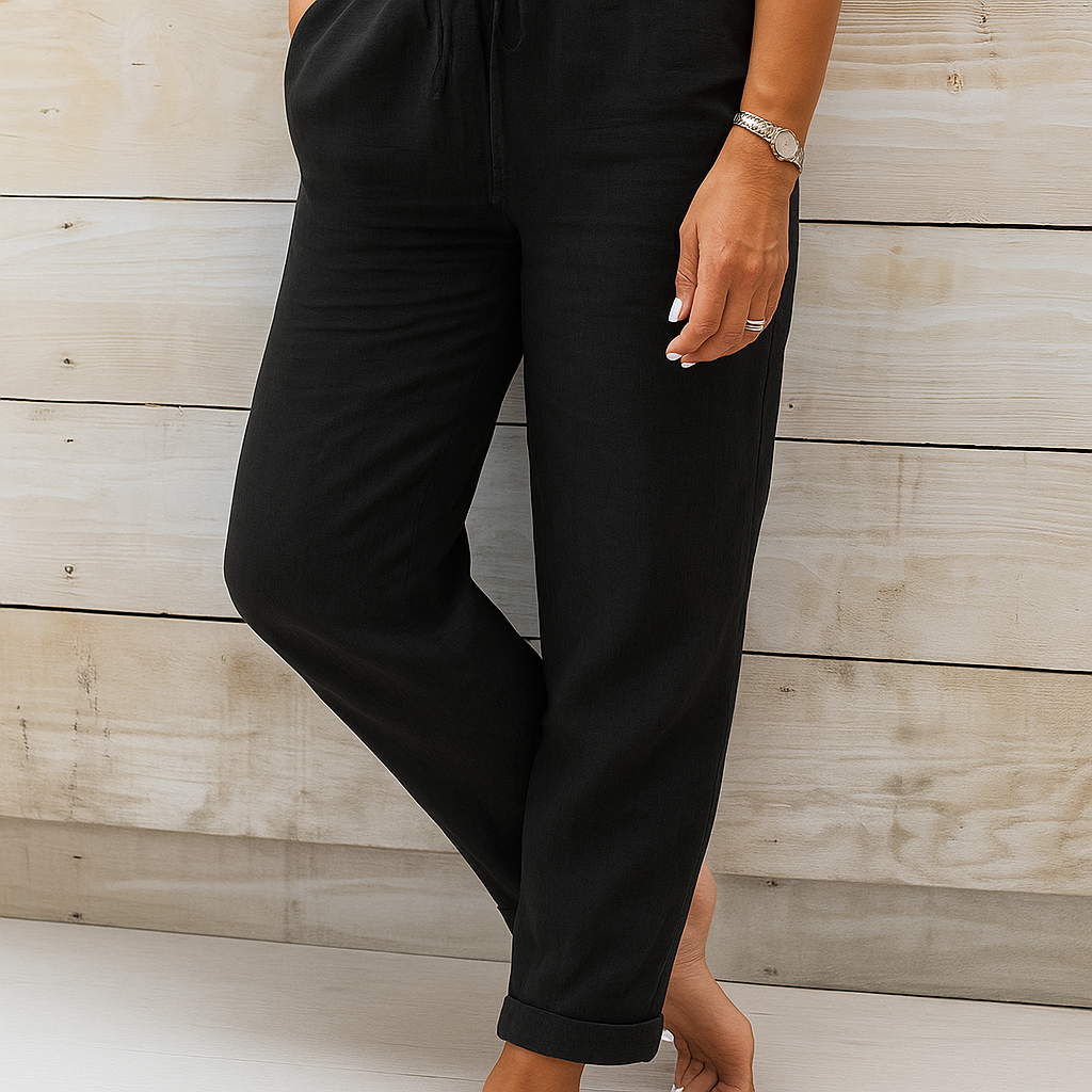 Linen Pants | Drawstring | Elastic Waist | Linen Trousers | Women's Pants-Myra Lina