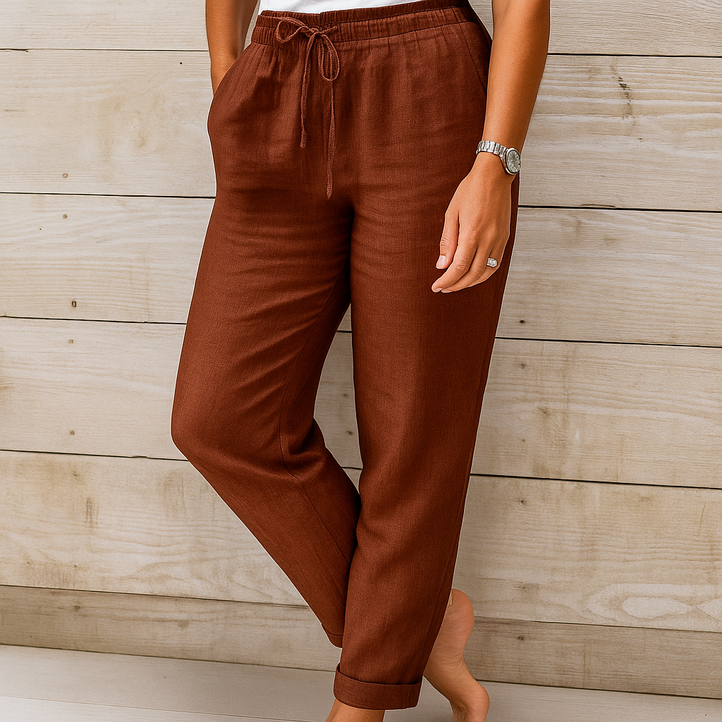 Linen Pants | Drawstring | Elastic Waist | Linen Trousers | Women's Pants-Myra Lina