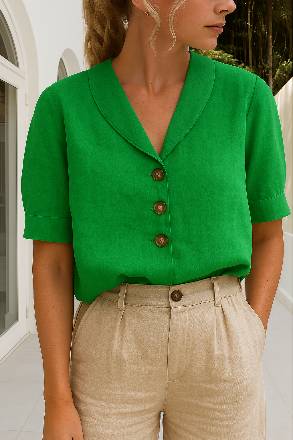 Linen Top | Short Sleeve | Loose Fit | Blouse | Women's Linen Tops-Myra Lina