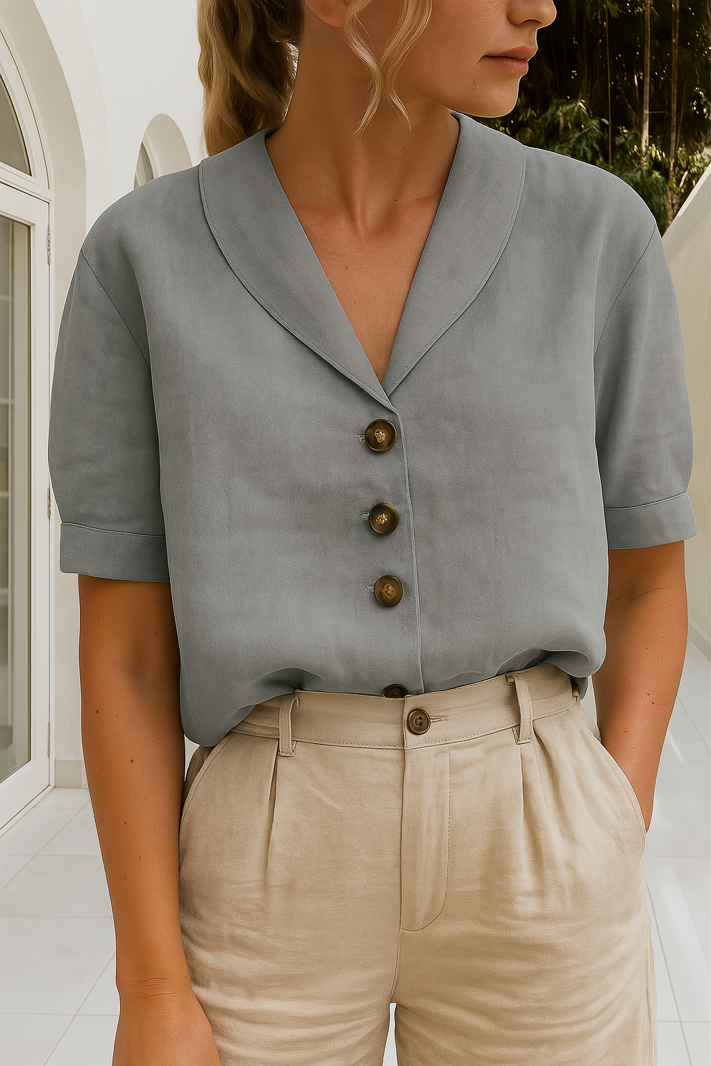 Linen Top | Short Sleeve | Loose Fit | Blouse | Women's Linen Tops-Myra Lina
