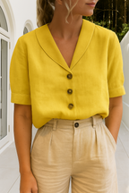 Linen Top | Short Sleeve | Loose Fit | Blouse | Women's Linen Tops-Myra Lina