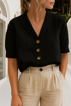 Linen Top | Short Sleeve | Loose Fit | Blouse | Women's Linen Tops-Myra Lina
