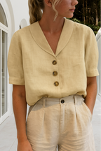 Linen Top | Short Sleeve | Loose Fit | Blouse | Women's Linen Tops-Myra Lina