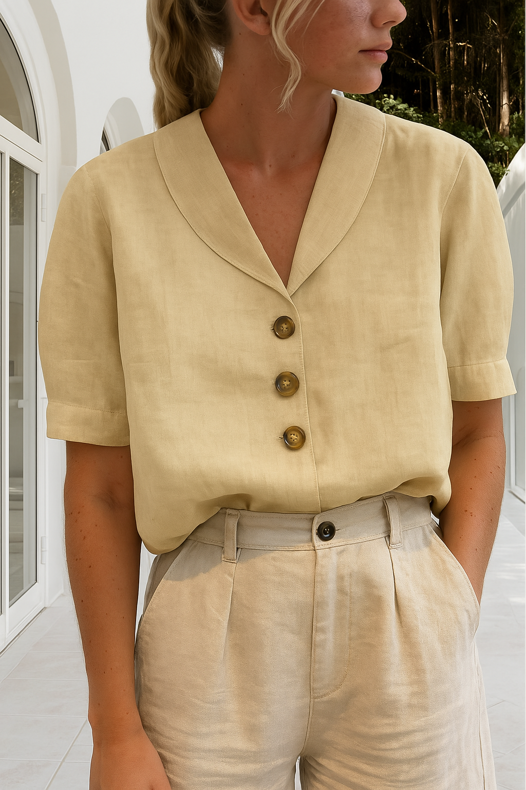 Linen Top | Short Sleeve | Loose Fit | Blouse | Women's Linen Tops-Myra Lina