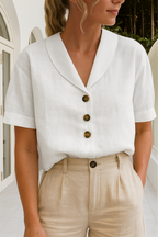 Linen Top | Short Sleeve | Loose Fit | Blouse | Women's Linen Tops-Myra Lina