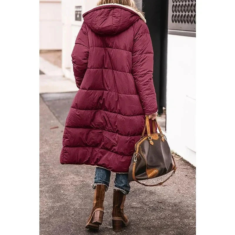 Long Puffer Coat | Hooded | Fleece Lined | Puffer Jacket | Women's Long Winter Jackets-Myra Lina