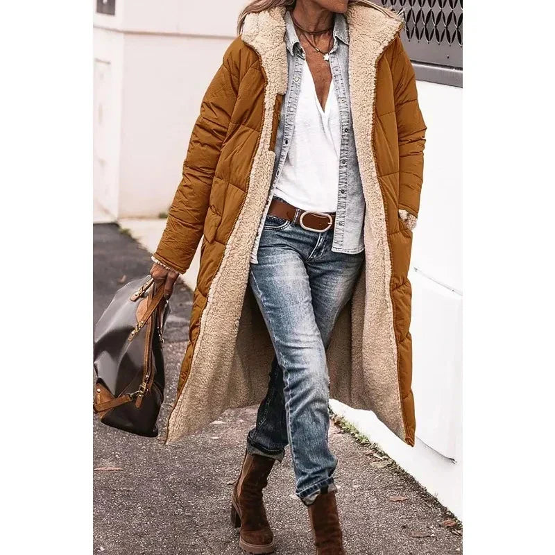 Long Puffer Coat | Hooded | Fleece Lined | Puffer Jacket | Women's Long Winter Jackets-Myra Lina