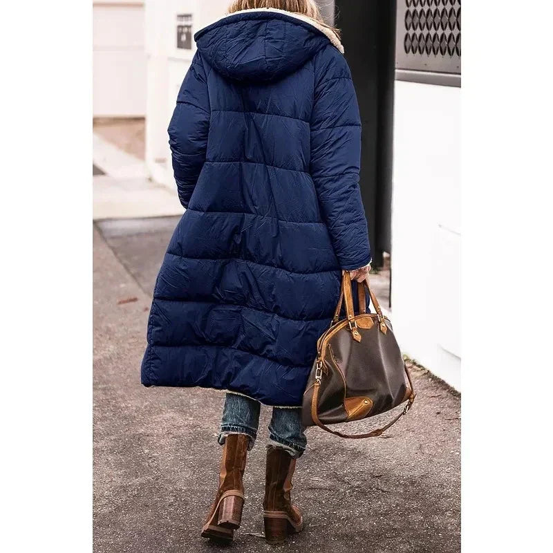 Long Puffer Coat | Hooded | Fleece Lined | Puffer Jacket | Women's Long Winter Jackets-Myra Lina
