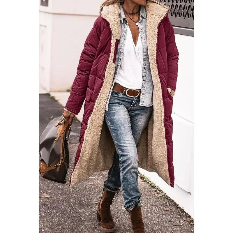 Long Puffer Coat | Hooded | Fleece Lined | Puffer Jacket | Women's Long Winter Jackets-Myra Lina