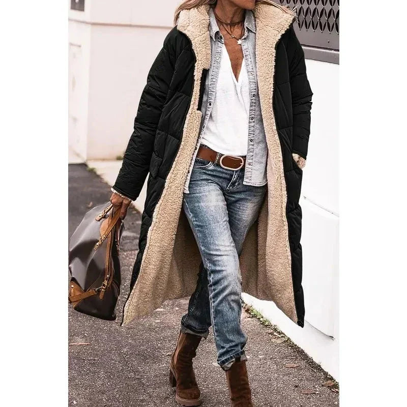 Long Puffer Coat | Hooded | Fleece Lined | Puffer Jacket | Women's Long Winter Jackets-Myra Lina