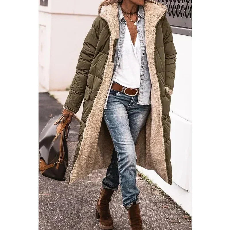 Long Puffer Coat | Hooded | Fleece Lined | Puffer Jacket | Women's Long Winter Jackets-Myra Lina