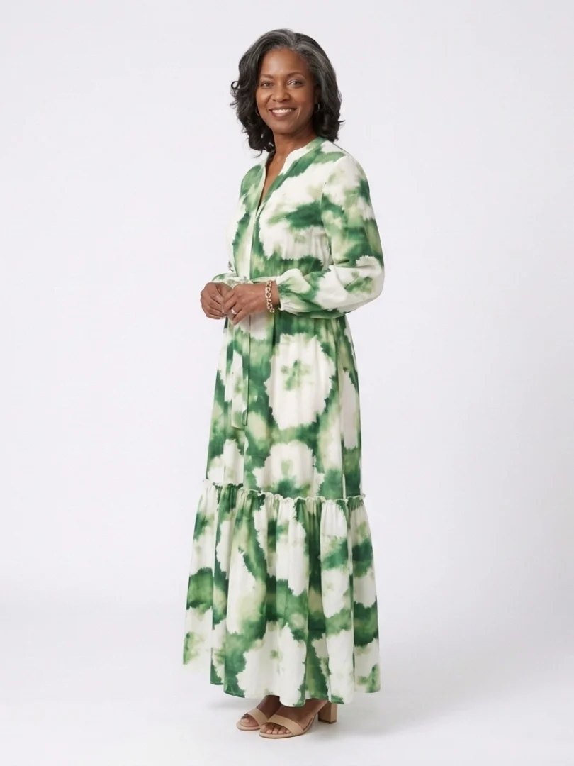 Long Sleeve Tiered Maxi Dress | Tie Waist-Myra Lina