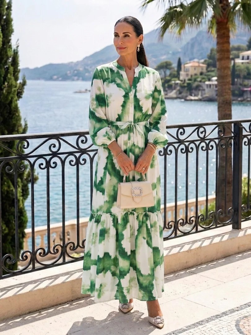 Long Sleeve Tiered Maxi Dress | Tie Waist-Myra Lina