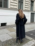 Long Trench Coat – Black Double-Breasted Belted Trench Coat for Women-Myra Lina