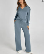 Lounge Set | Half Zip | Wide Leg | Tracksuit | Women's Loungewear-Myra Lina