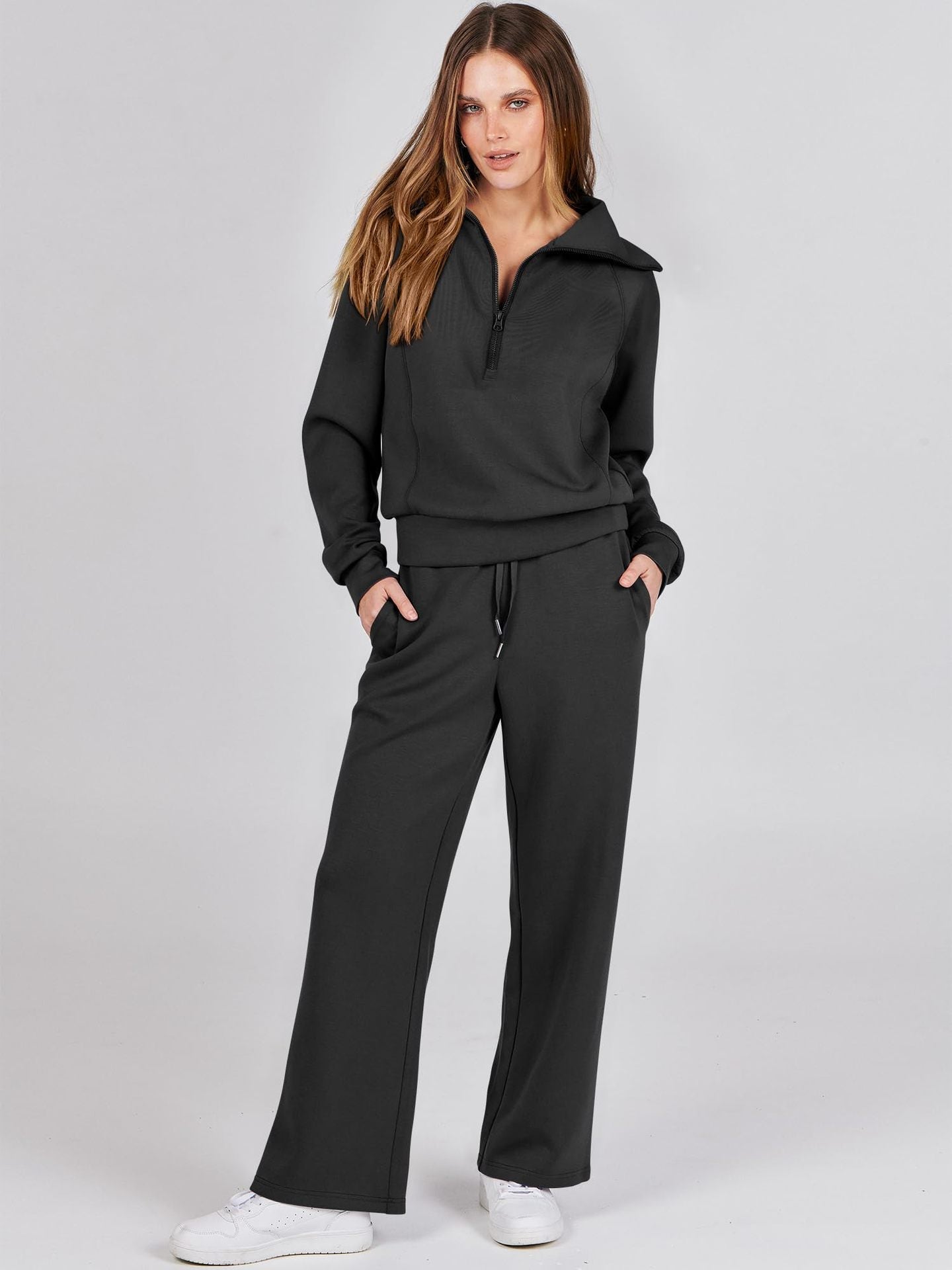 Lounge Set | Half Zip | Wide Leg | Tracksuit | Women's Loungewear-Myra Lina