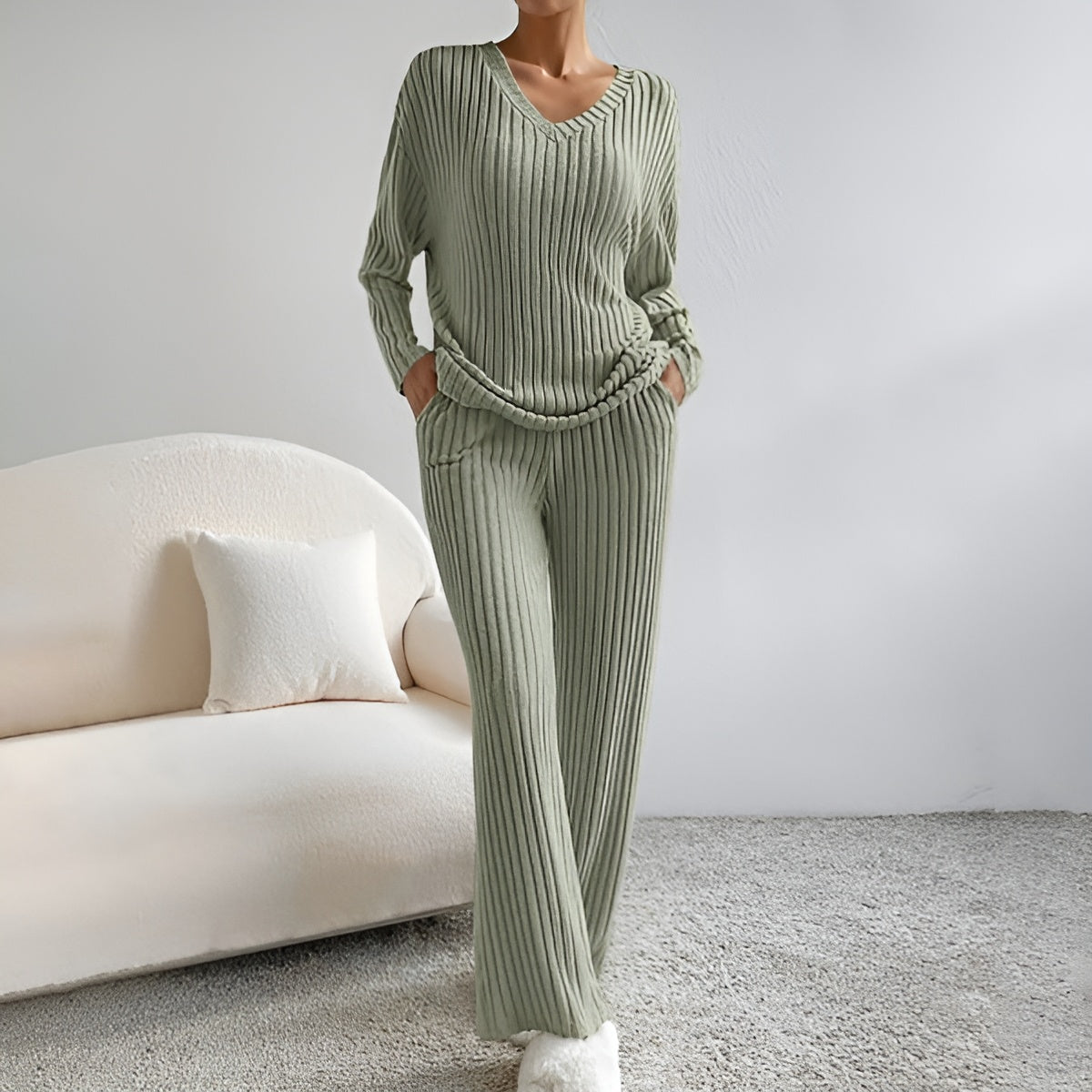 Lounge Set – Ribbed Long Sleeve Knitted Lounge Set for Women-Myra Lina
