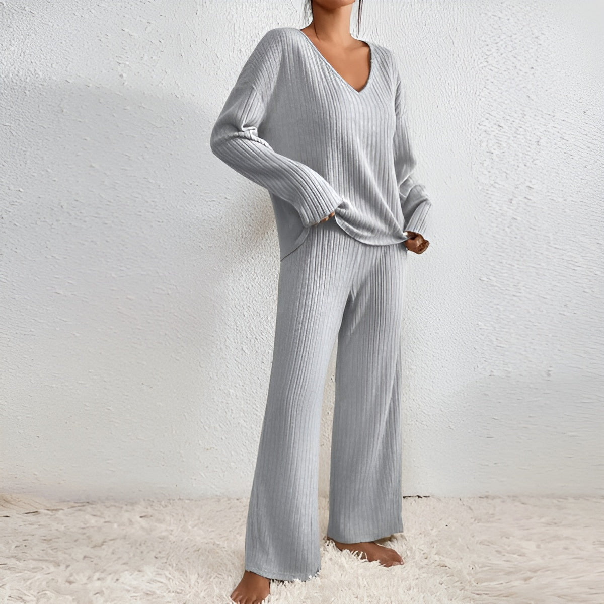 Lounge Set – Ribbed Long Sleeve Knitted Lounge Set for Women-Myra Lina
