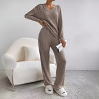 Lounge Set – Ribbed Long Sleeve Knitted Lounge Set for Women-Myra Lina