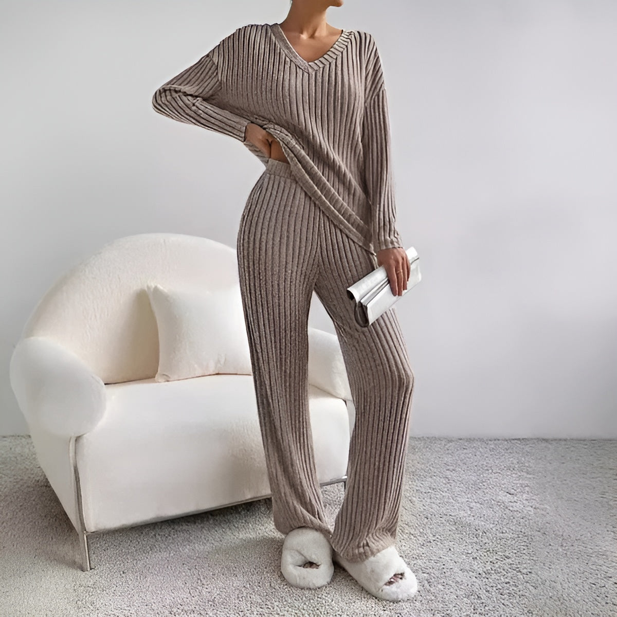 Lounge Set – Ribbed Long Sleeve Knitted Lounge Set for Women-Myra Lina